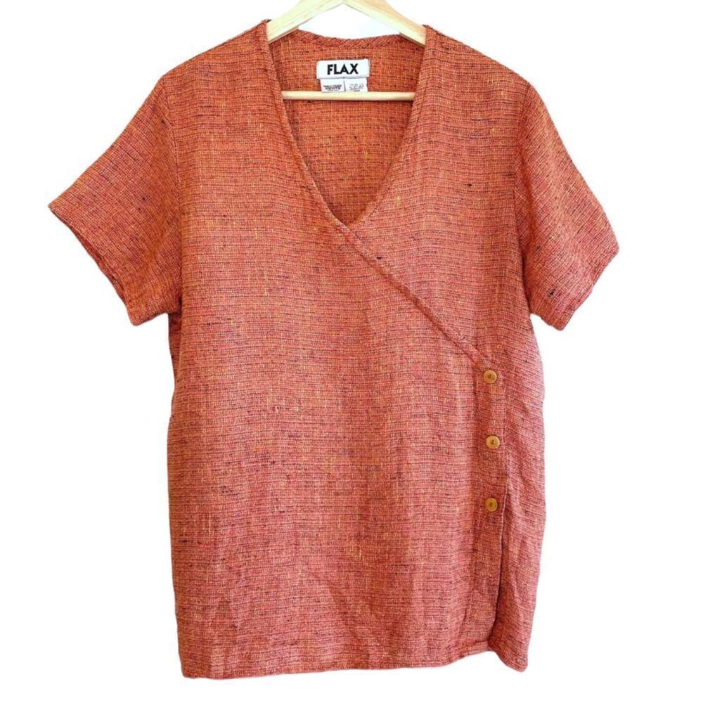 Flax 100% Linen Wrap Button Top